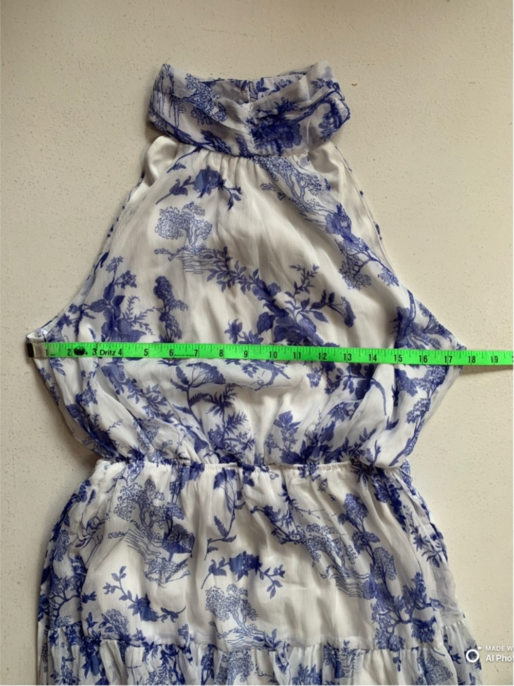 Lulus Small Float To You White & Blue Floral Print Halter Tiered Midi Dress NWT - Picture 14 of 17